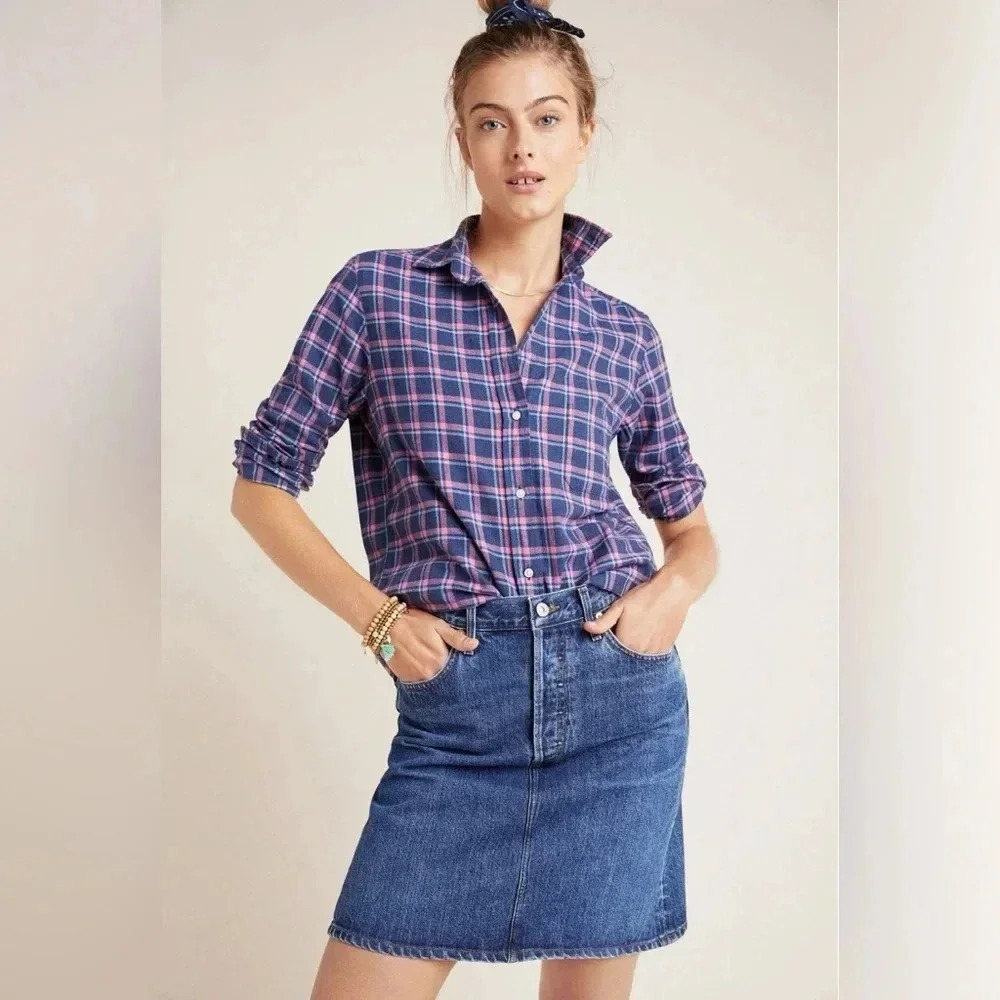 Anthropologie Grayson L The Hero Buttondown Flannel Blue Pink Plaid